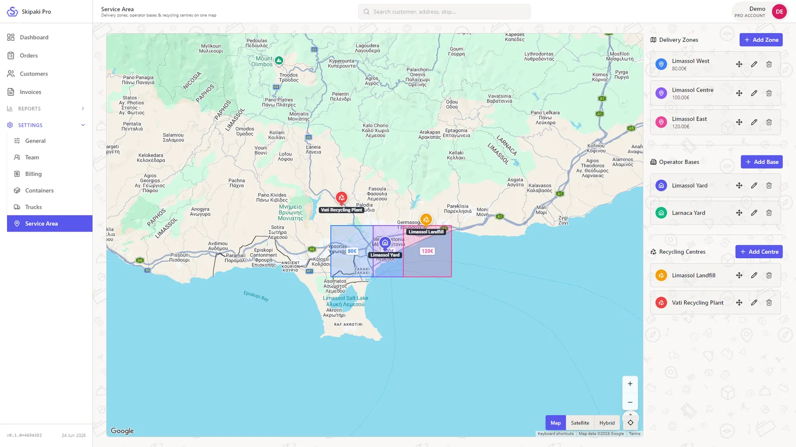 Skipaki Pro: Service area & pricing zones